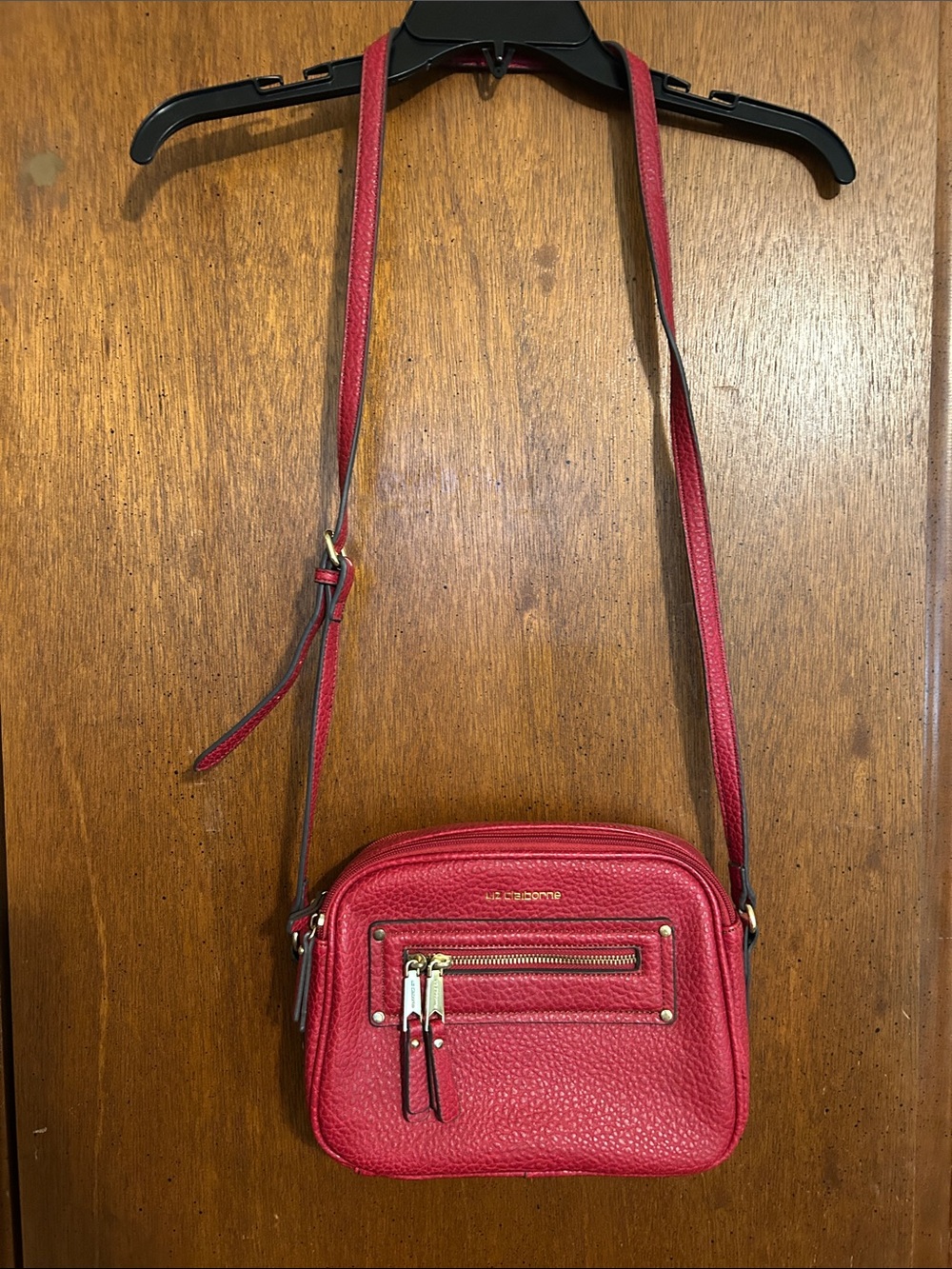 Liz Claiborne Red Pebbled Leather Crossbody with Gold Hardware